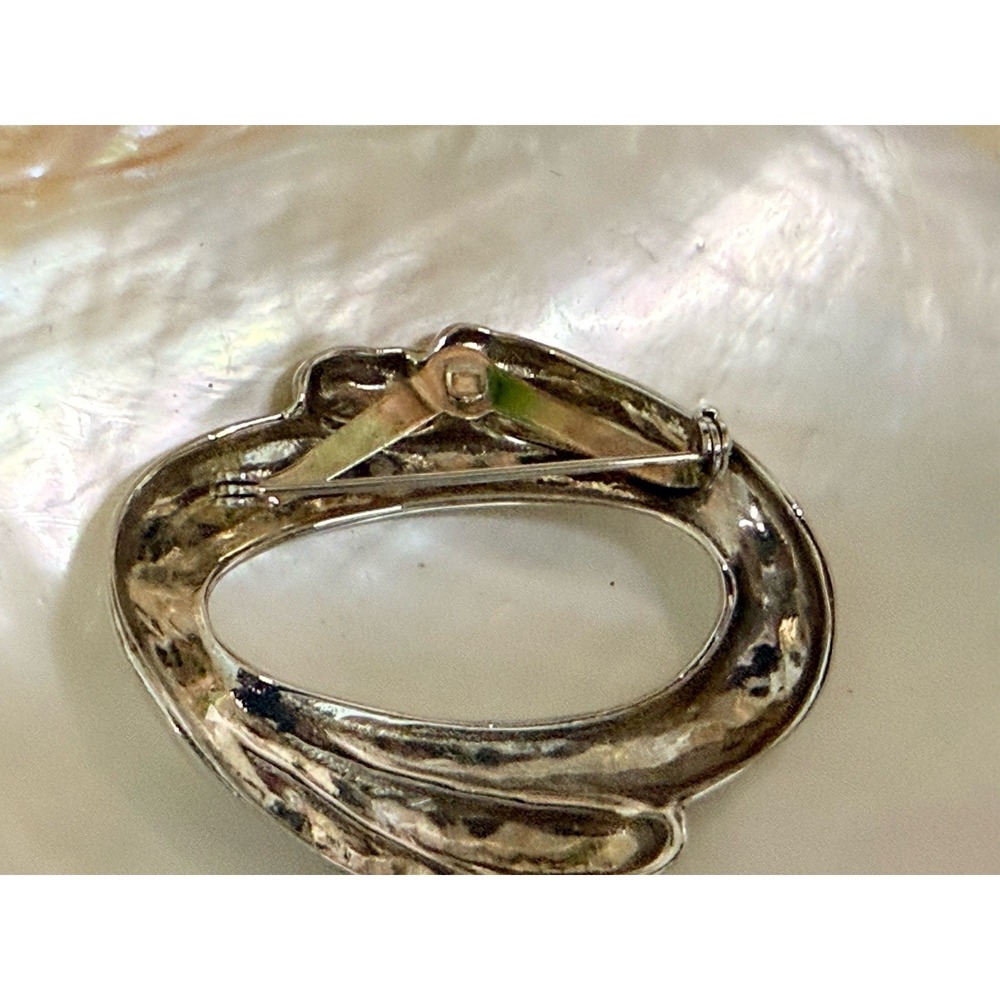 Vintage Unsigned Givenchy ? Silver Tone Oval Brooch Pin MCM Design 2" Elegant - Picture 8 of 16